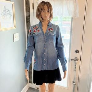 Vintage‎ American Embroidered Denim Shirt SZ SM